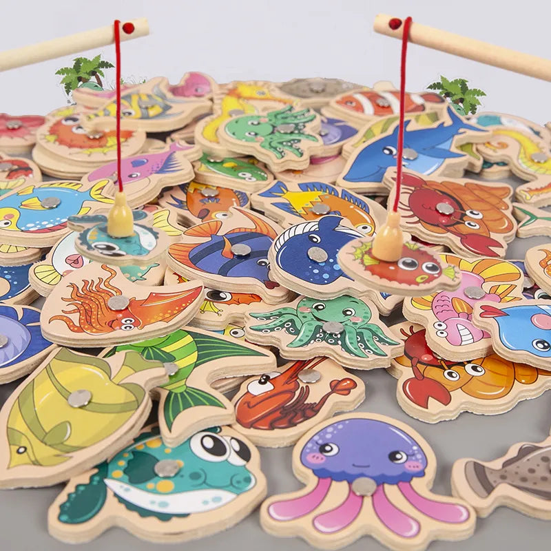 Jouets de pêche en bois Montessori pour enfants – Paon Arc-en-Ciel